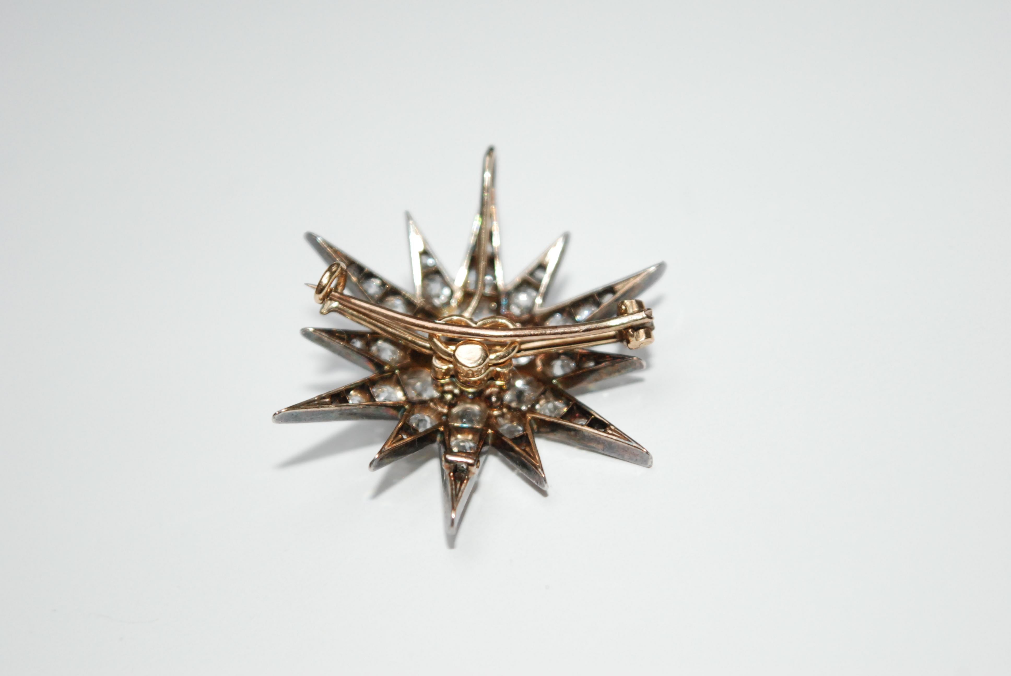 Old European Cut Late Victorian Diamond Star Brooch
