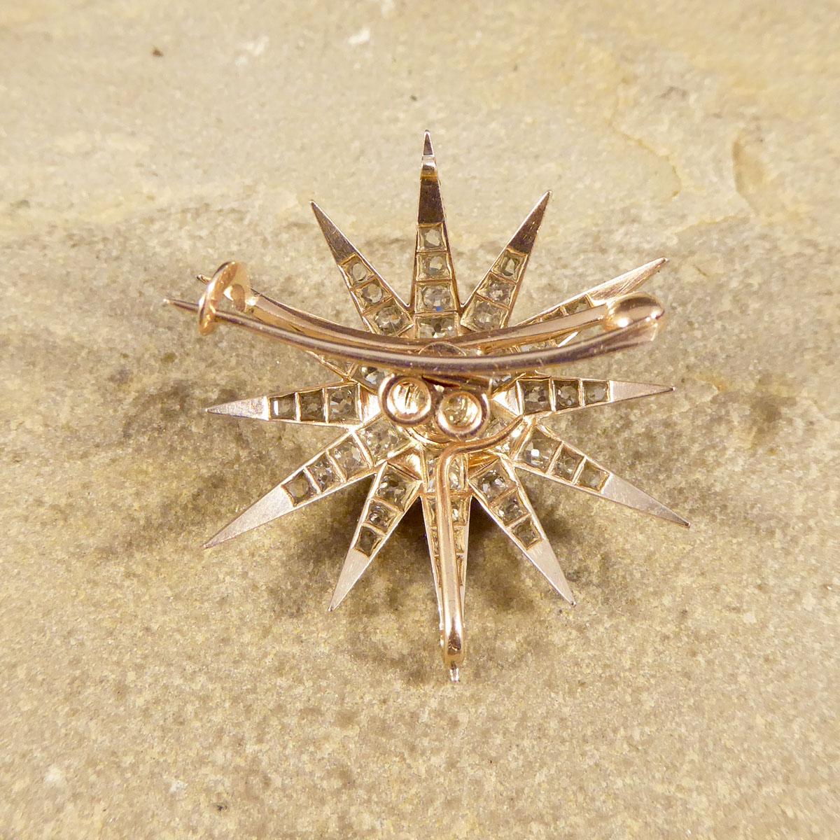 Old European Cut Late Victorian Diamond Star Brooch Pendant and Hair Pin in Original Box