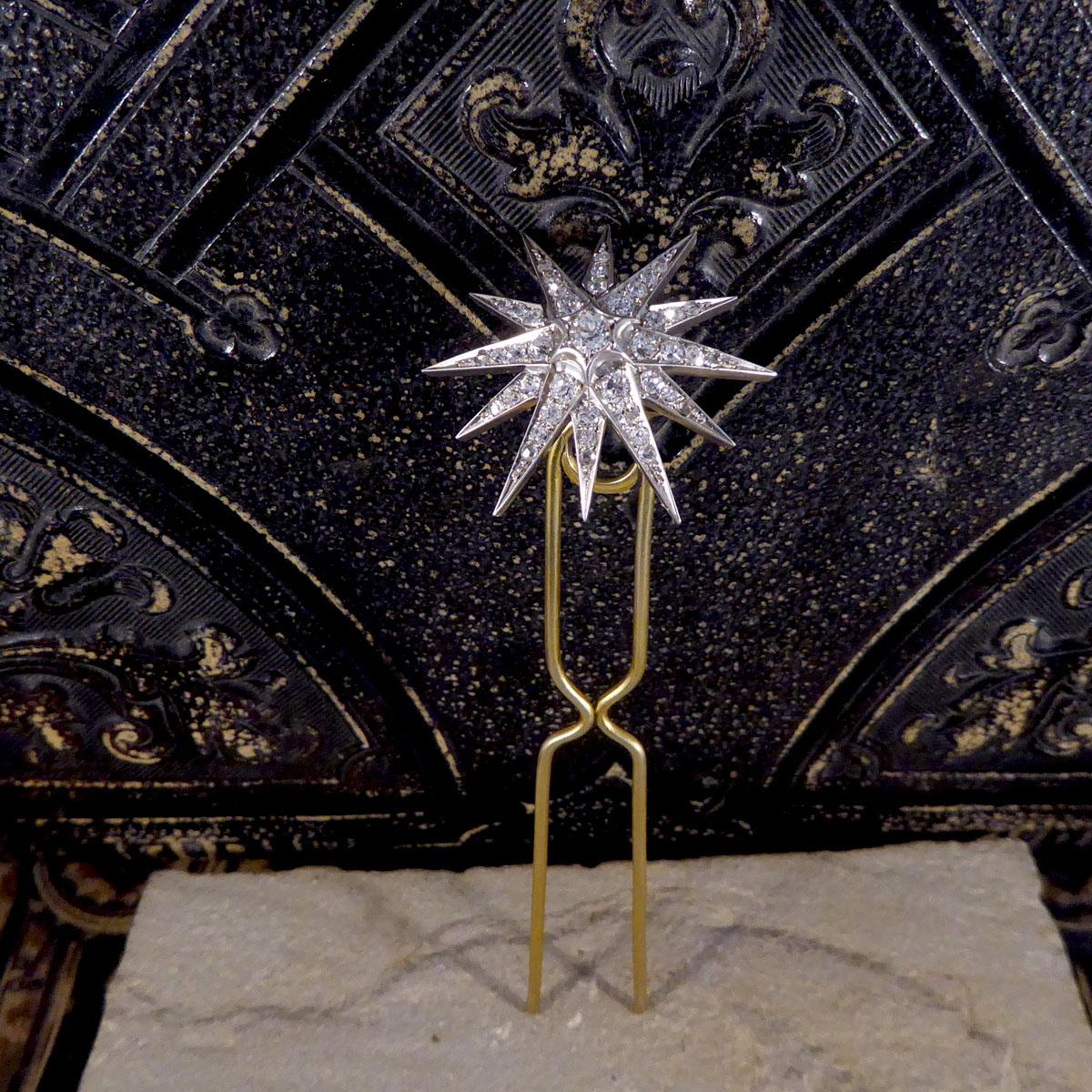 Women's or Men's Late Victorian Diamond Star Brooch Pendant and Hair Pin in Original Box