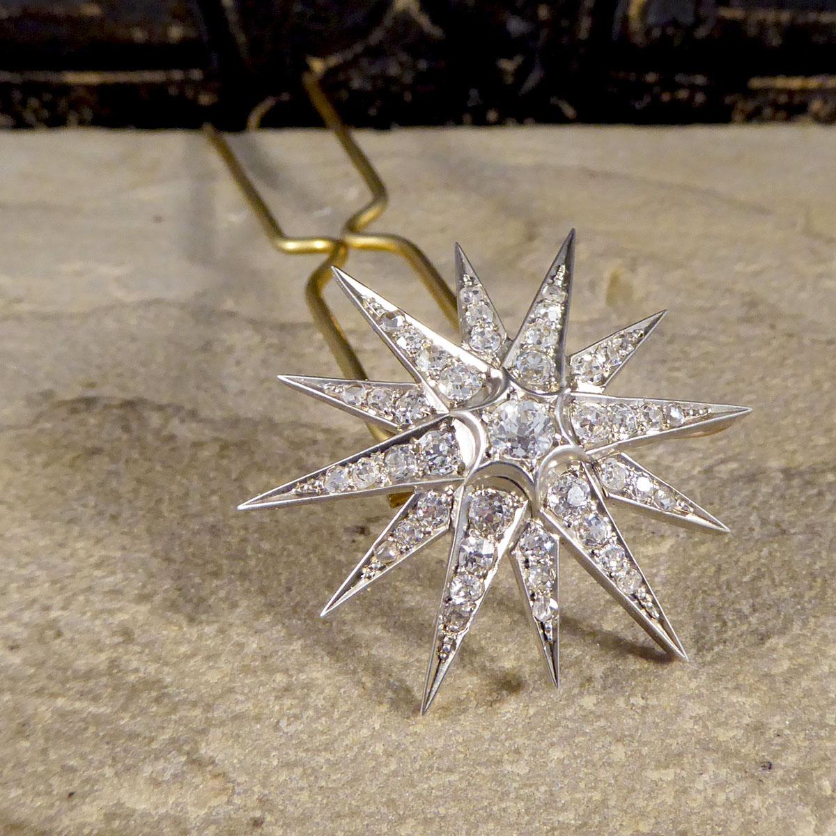 Late Victorian Diamond Star Brooch Pendant and Hair Pin in Original Box 1