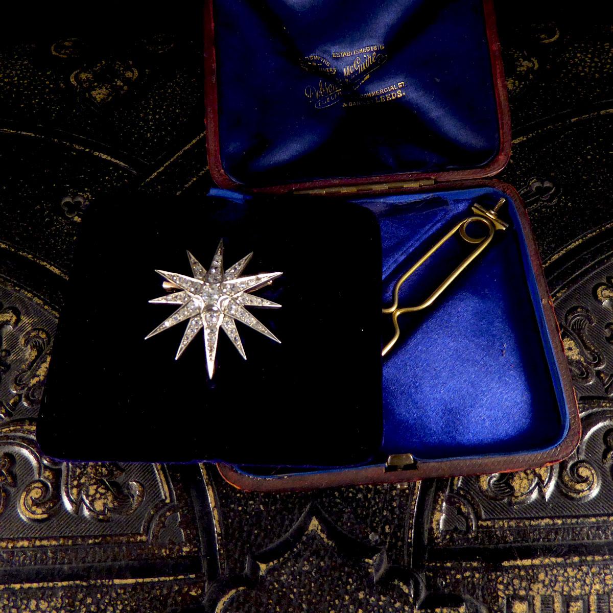 Late Victorian Diamond Star Brooch Pendant and Hair Pin in Original Box 2