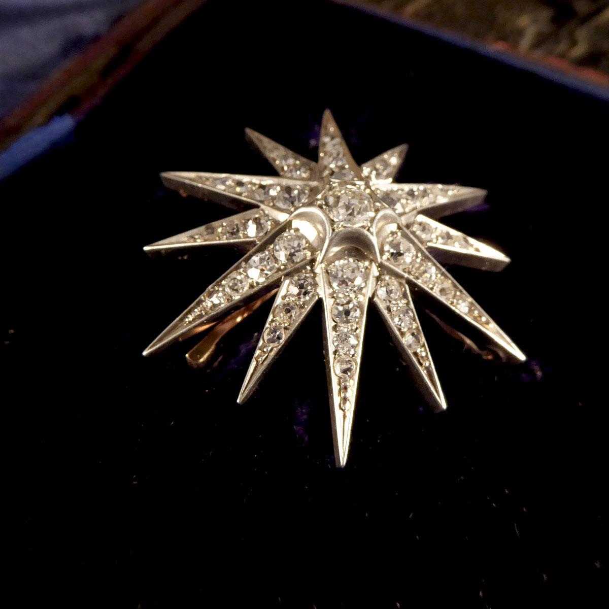 Late Victorian Diamond Star Brooch Pendant and Hair Pin in Original Box 3