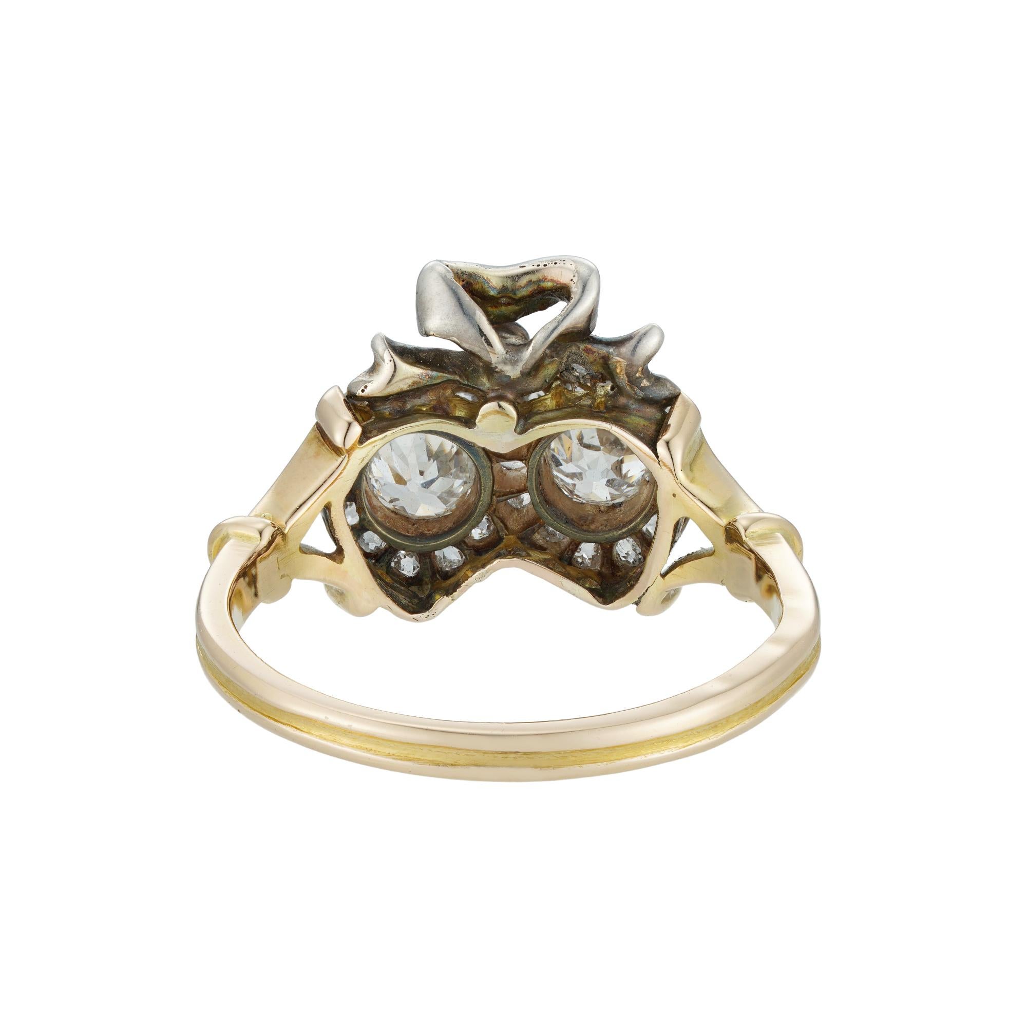 Rose Cut Late Victorian Diamond Twin Heart Ring For Sale