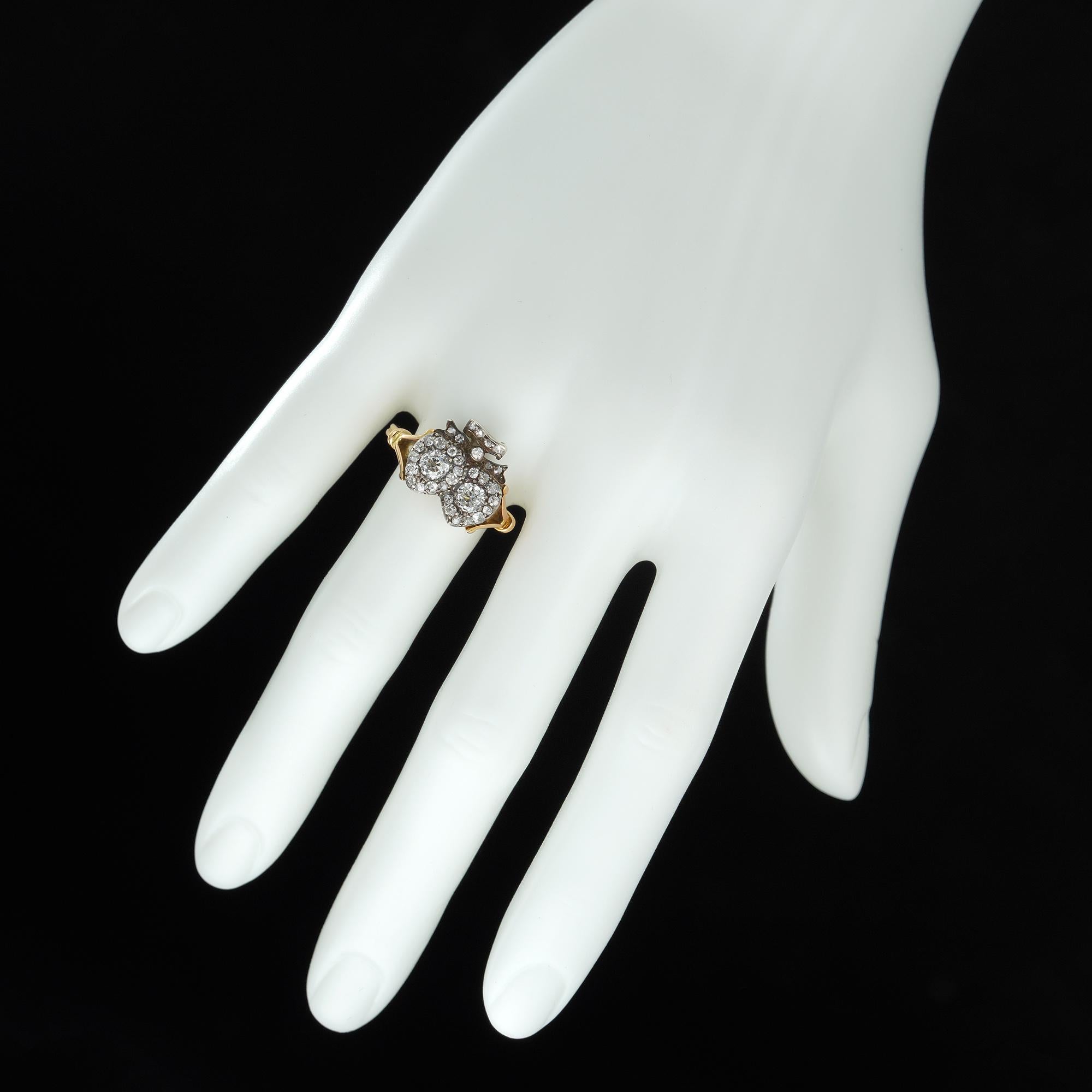 Women's or Men's Late Victorian Diamond Twin Heart Ring For Sale