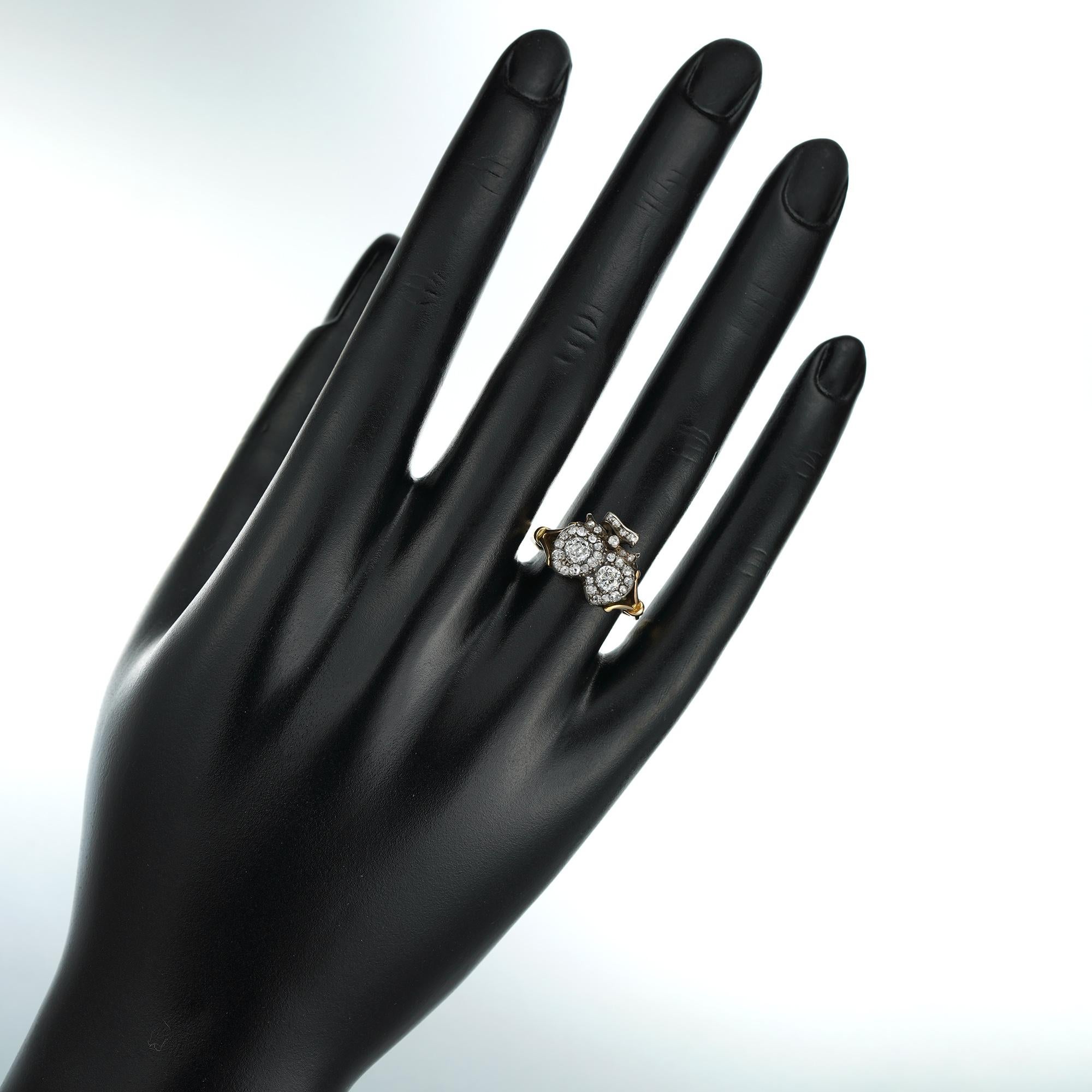 Spätviktorianischer Diamant-Zwillingsherz-Ring für Damen oder Herren im Angebot