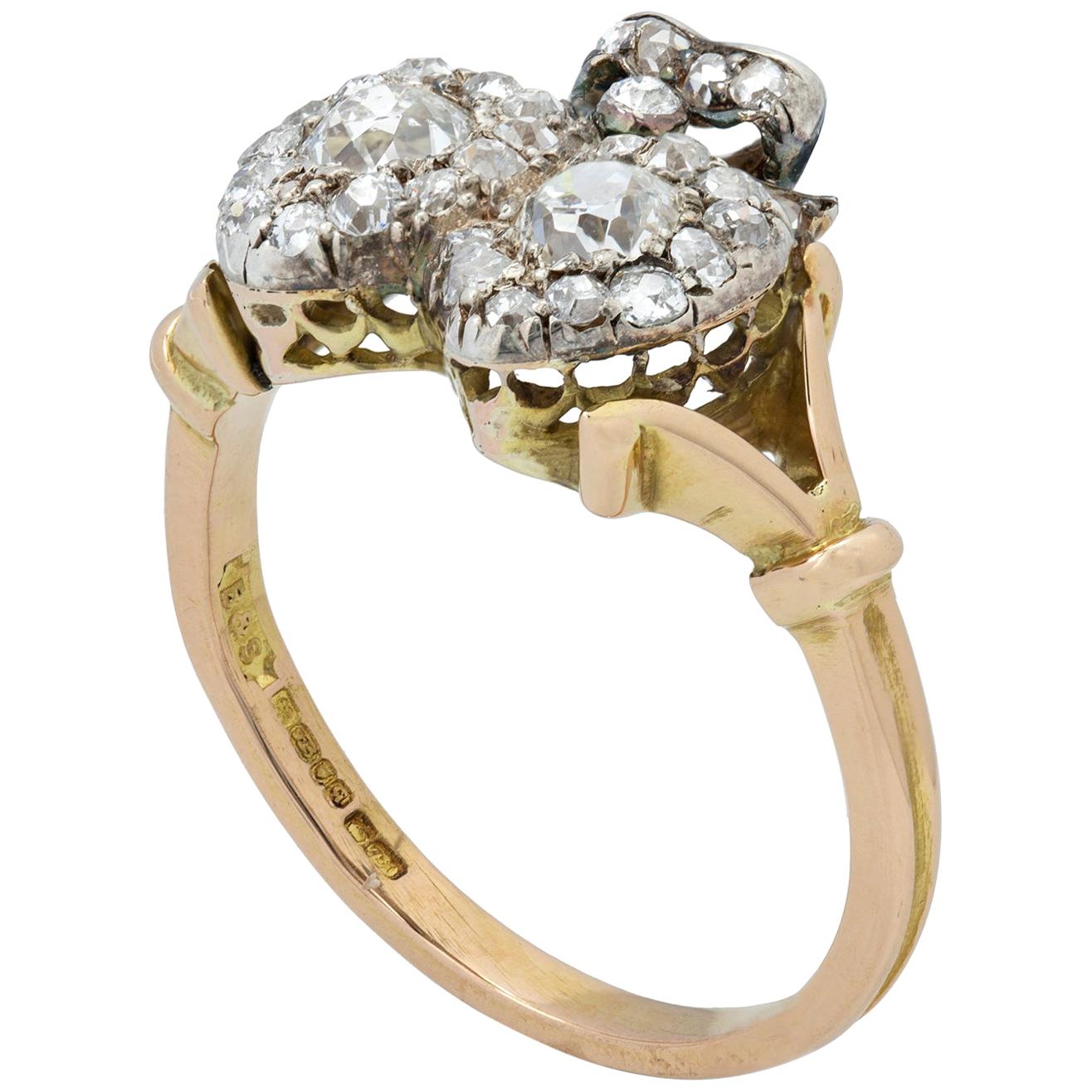 Late Victorian Diamond Twin Heart Ring For Sale at 1stDibs