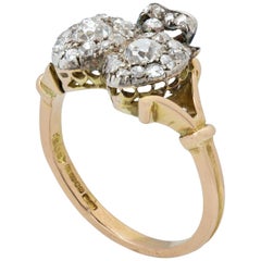 Spätviktorianischer Diamant-Zwillingsherz-Ring