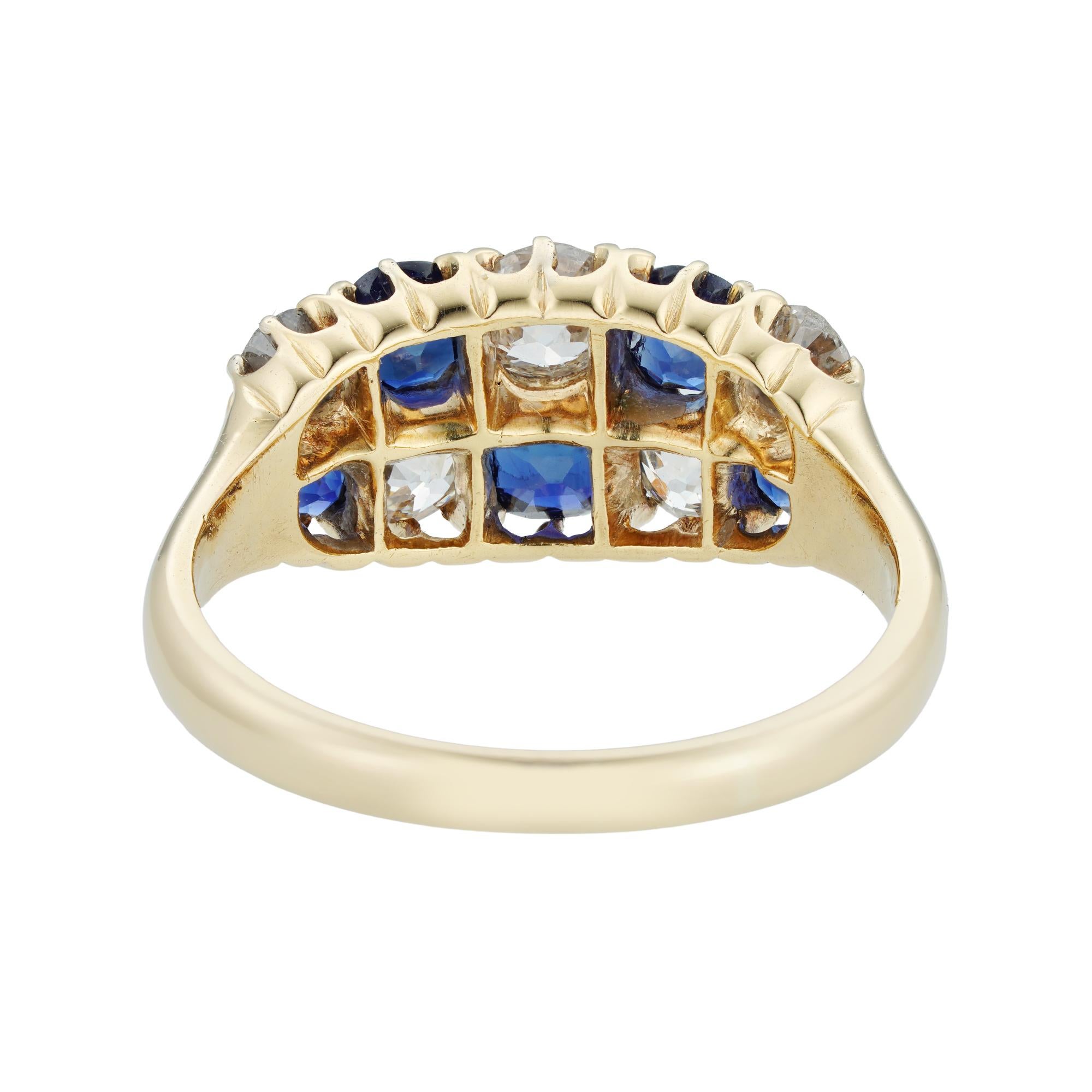 Old European Cut Late Victorian Double-Row Sapphire and Diamond Ring