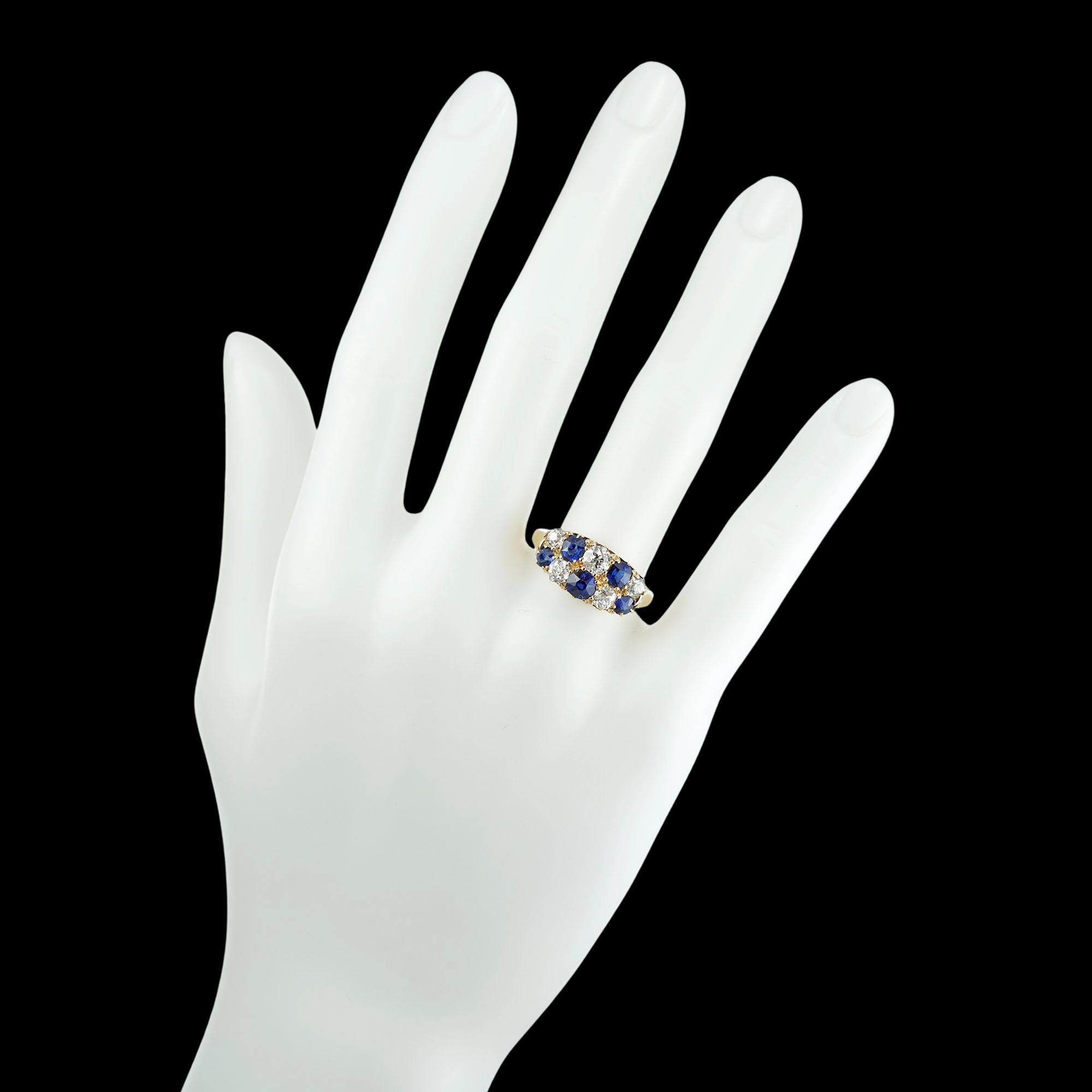 Women's or Men's Late Victorian Double-Row Sapphire and Diamond Ring