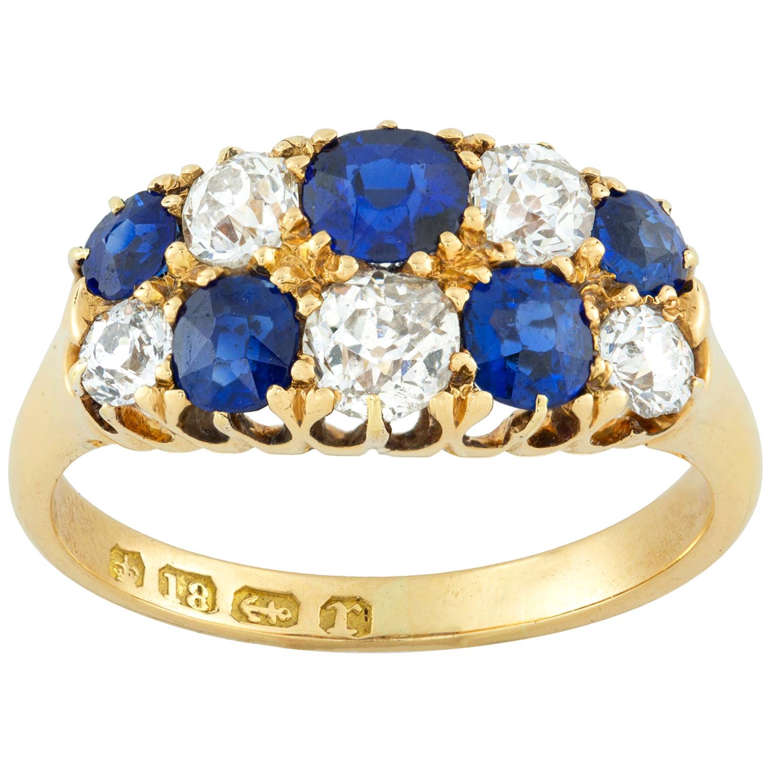 Late Victorian Double-Row Sapphire and Diamond Ring