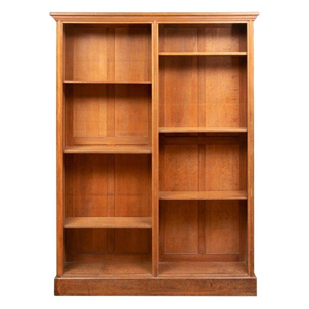 Late Victorian Double Sided Oak Bookcase For Sale