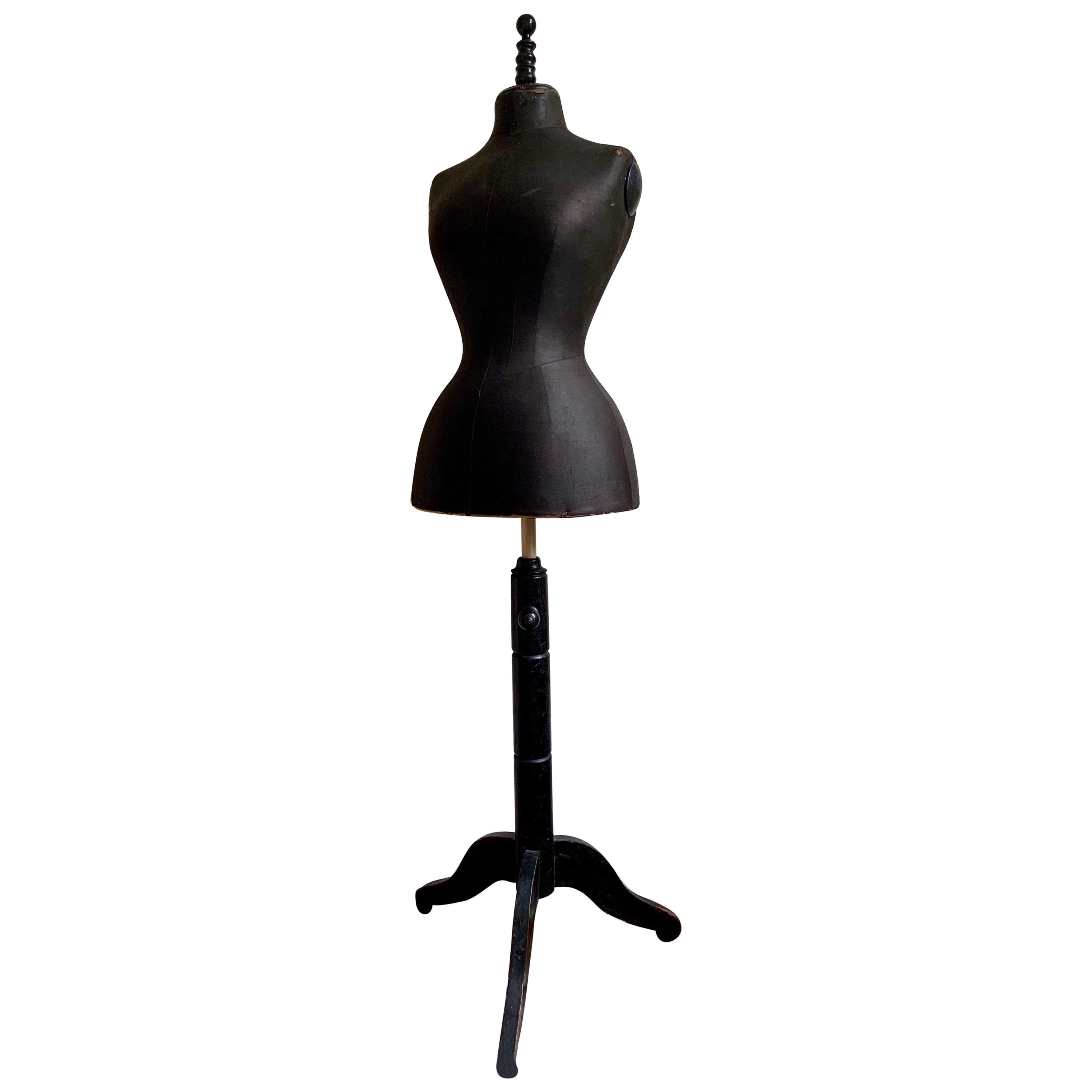 Late Victorian Dressmakers Dummy Mannequin in Original Black Silk Material For Sale