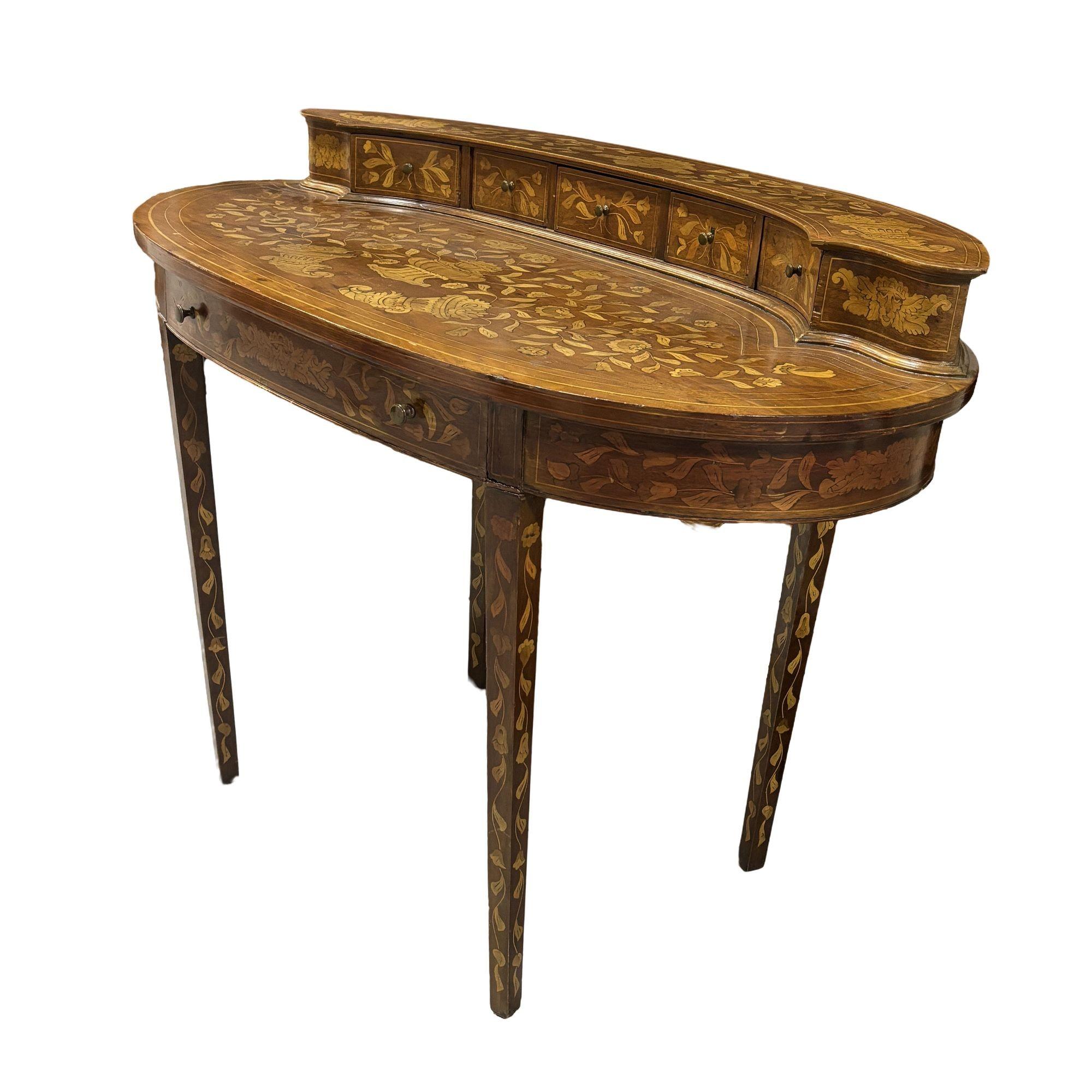 American Late Victorian Dutch Marquetry Writing Desk For Sale