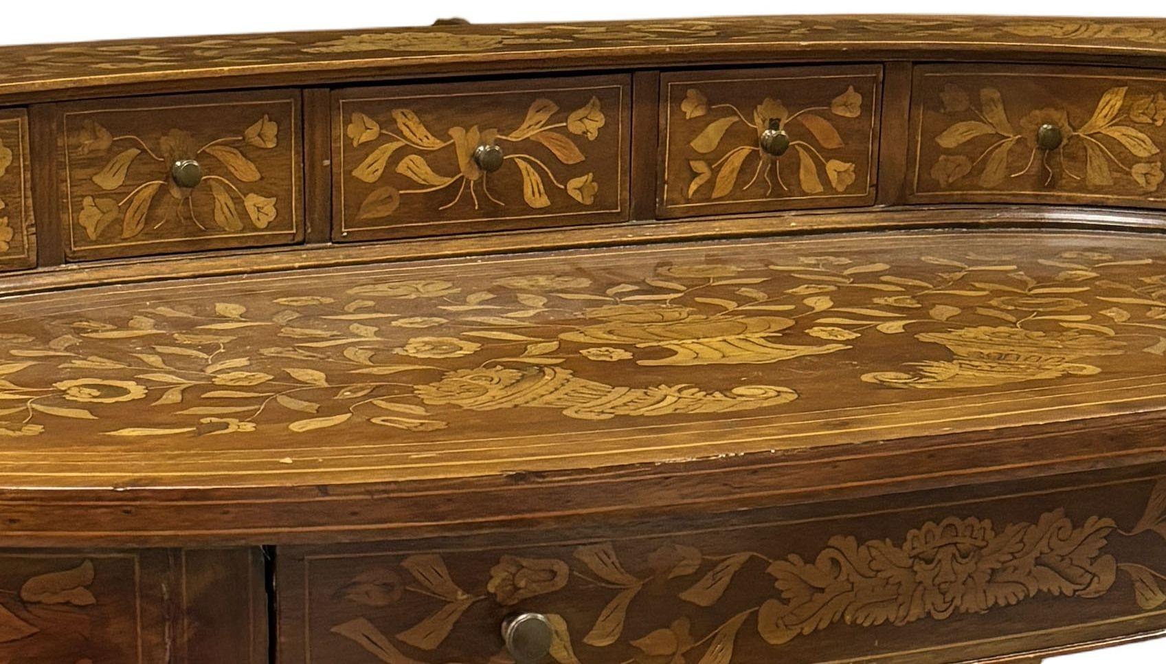 Kingwood Late Victorian Dutch Marquetry Writing Desk For Sale