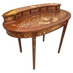 Late Victorian Dutch Marquetry Writing Desk w/ Inlaid Table Top