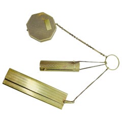 Late Victorian / Early Art Deco 14K YG Purse Vanity Set Lipstick Comb & Compact