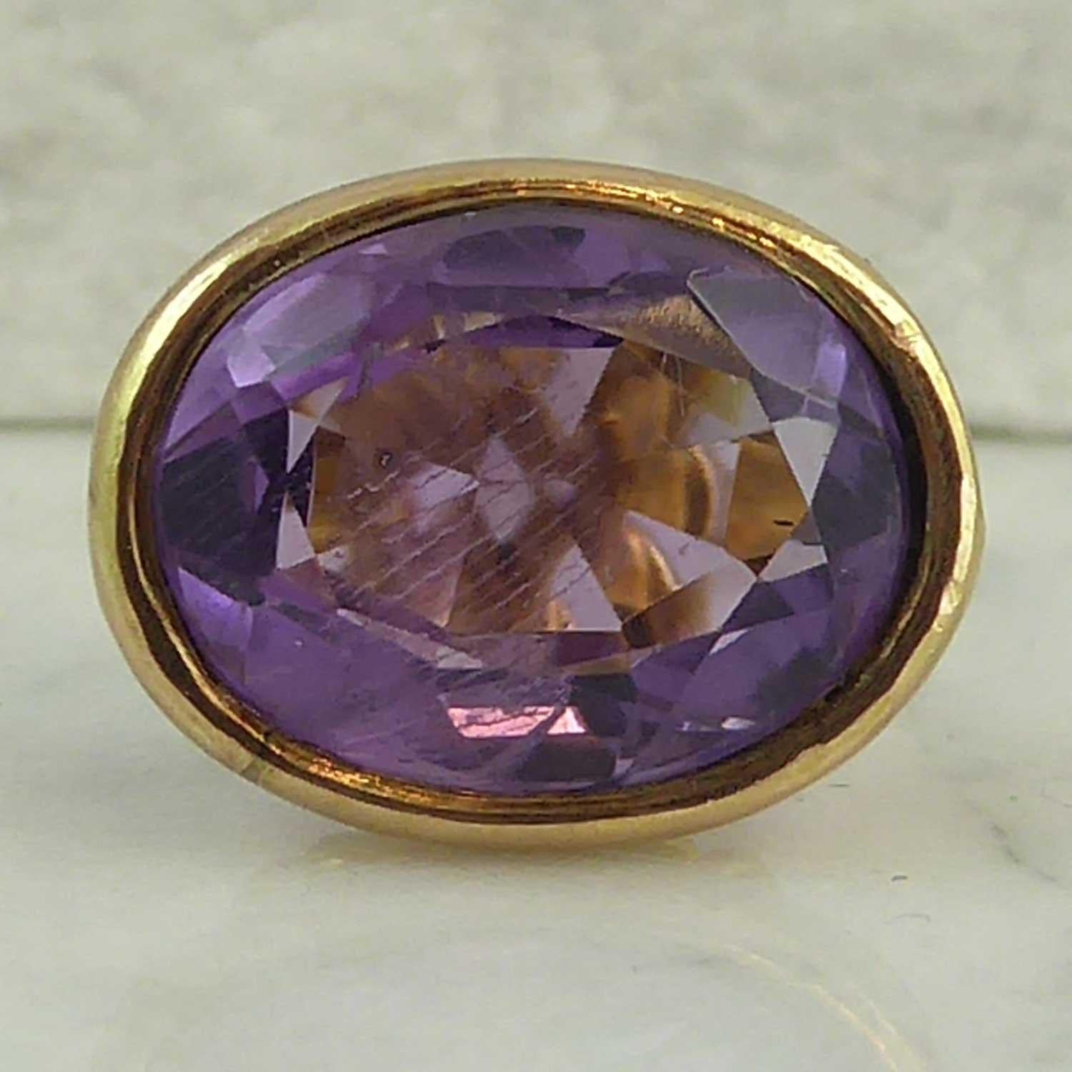Oval Cut Late Victorian Early Edwardian Antique Gold and Amethyst Pendant Mini Fob