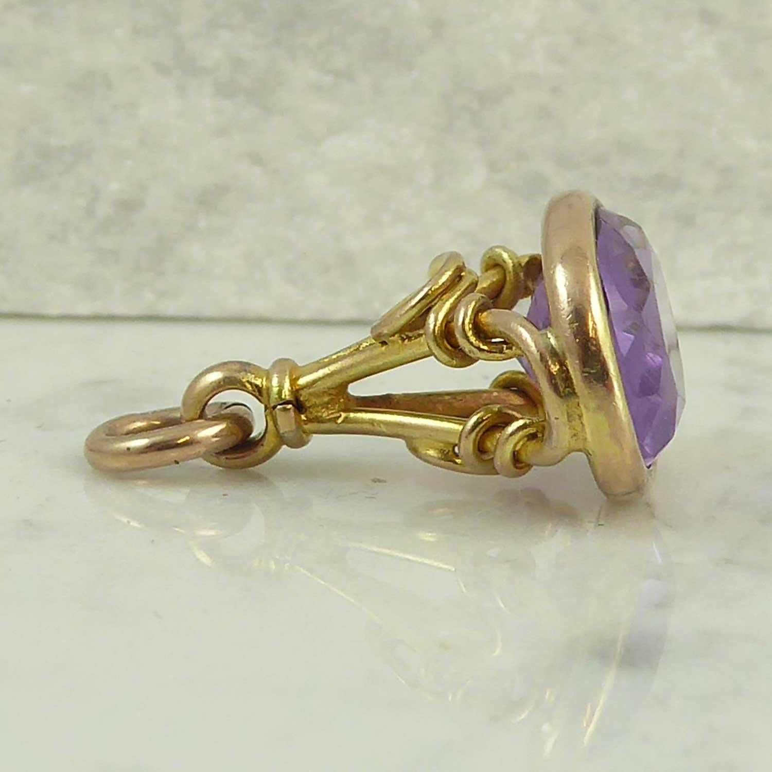 Late Victorian Early Edwardian Antique Gold and Amethyst Pendant Mini Fob In Excellent Condition In Yorkshire, West Yorkshire