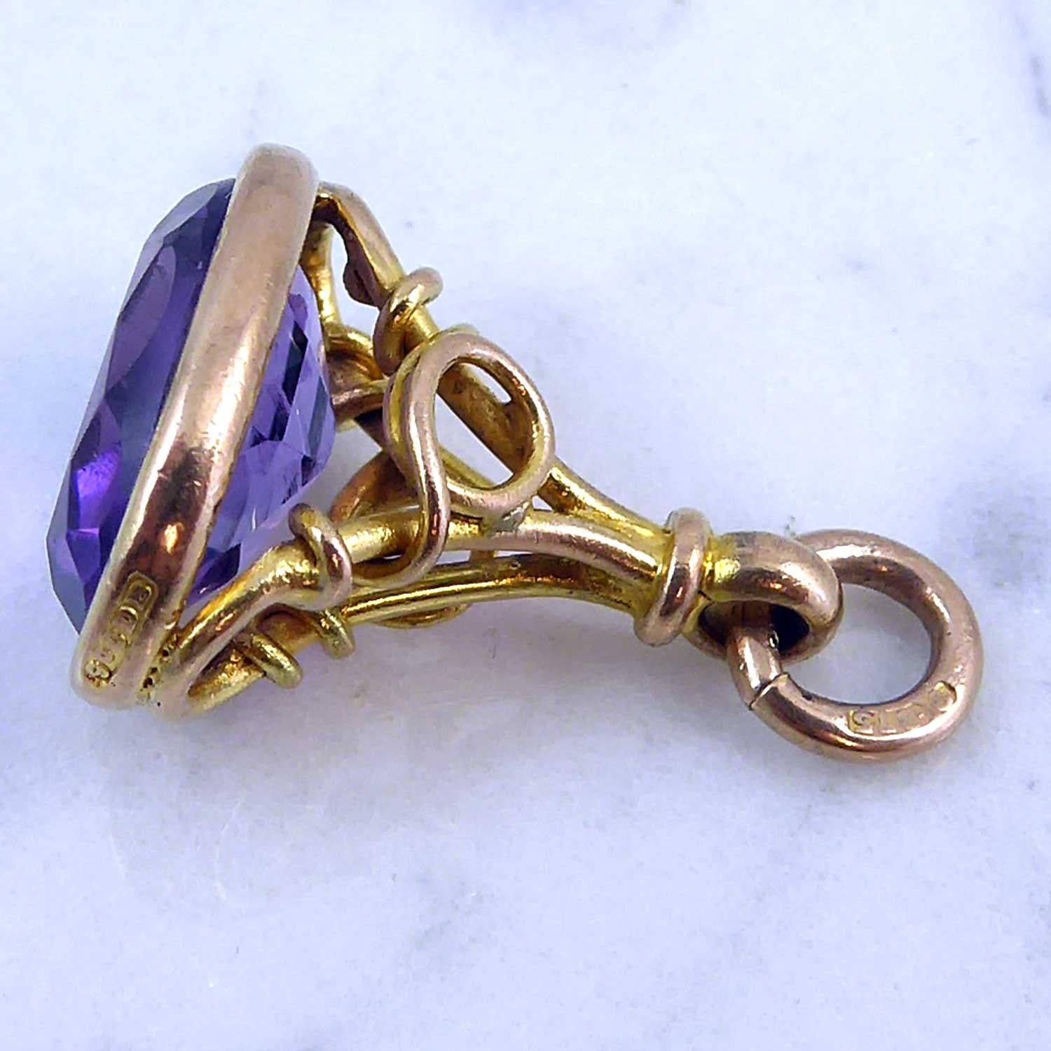 Late Victorian Early Edwardian Antique Gold and Amethyst Pendant Mini Fob 1