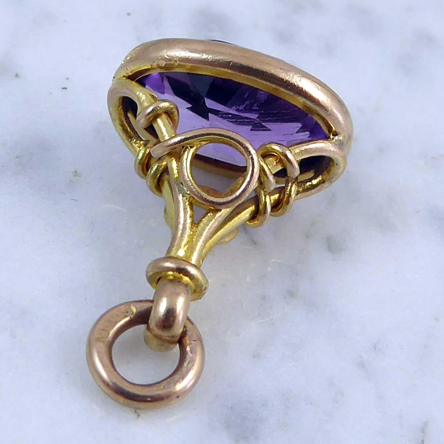 Late Victorian Early Edwardian Antique Gold and Amethyst Pendant Mini Fob 2