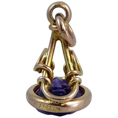Late Victorian Early Edwardian Antique Gold and Amethyst Pendant Mini Fob