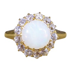 Late Victorian Early Edwardian Opal and Diamond Cluster Ring in 18ct Yellow Gold