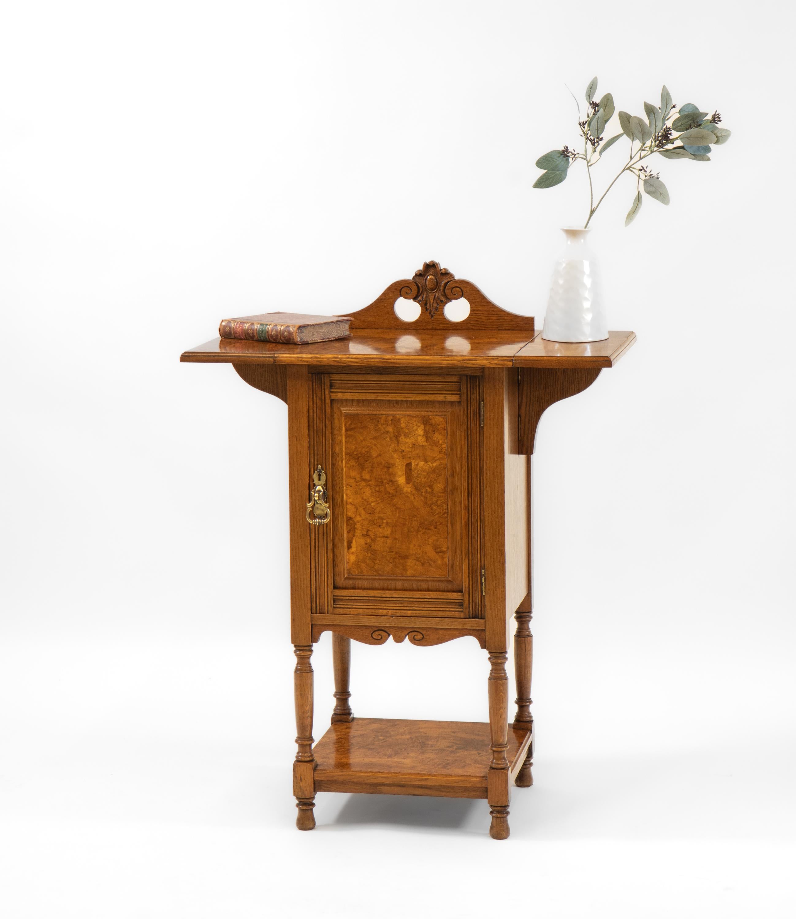 British Late Victorian / Edwardian Golden Burr Oak Cabinet For Sale