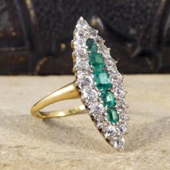 Late Victorian Emerald and Diamond Cluster Marquise Ring in 18 Carat Gold