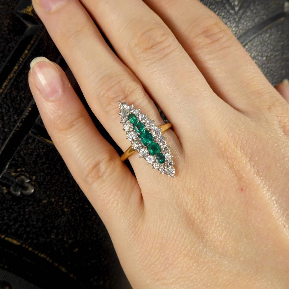 Late Victorian Emerald and Diamond Cluster Marquise Ring in 18 Carat Gold 3