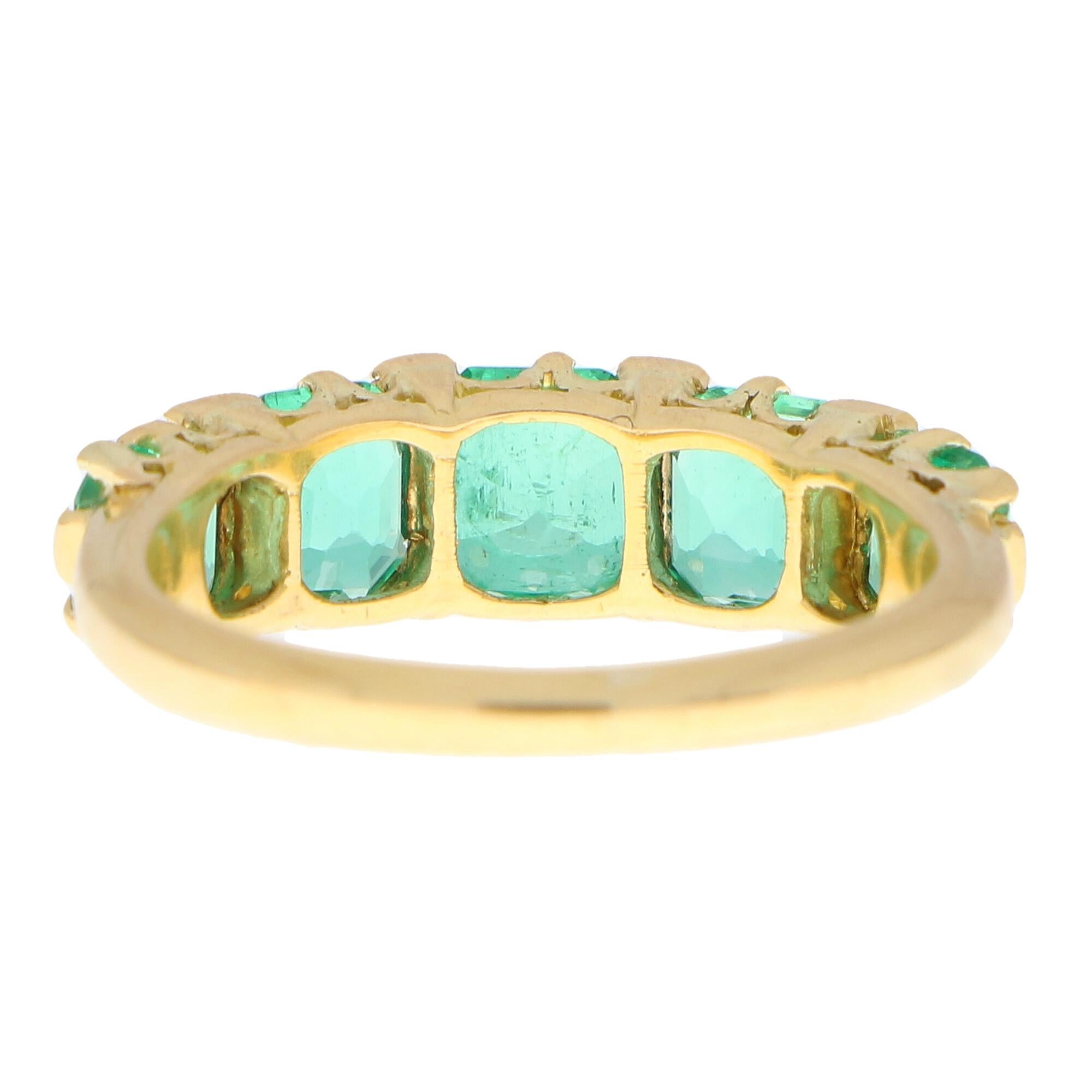 Late Victorian Emerald and Diamond Five Stone Ring Set in 18k Yellow Gold 2