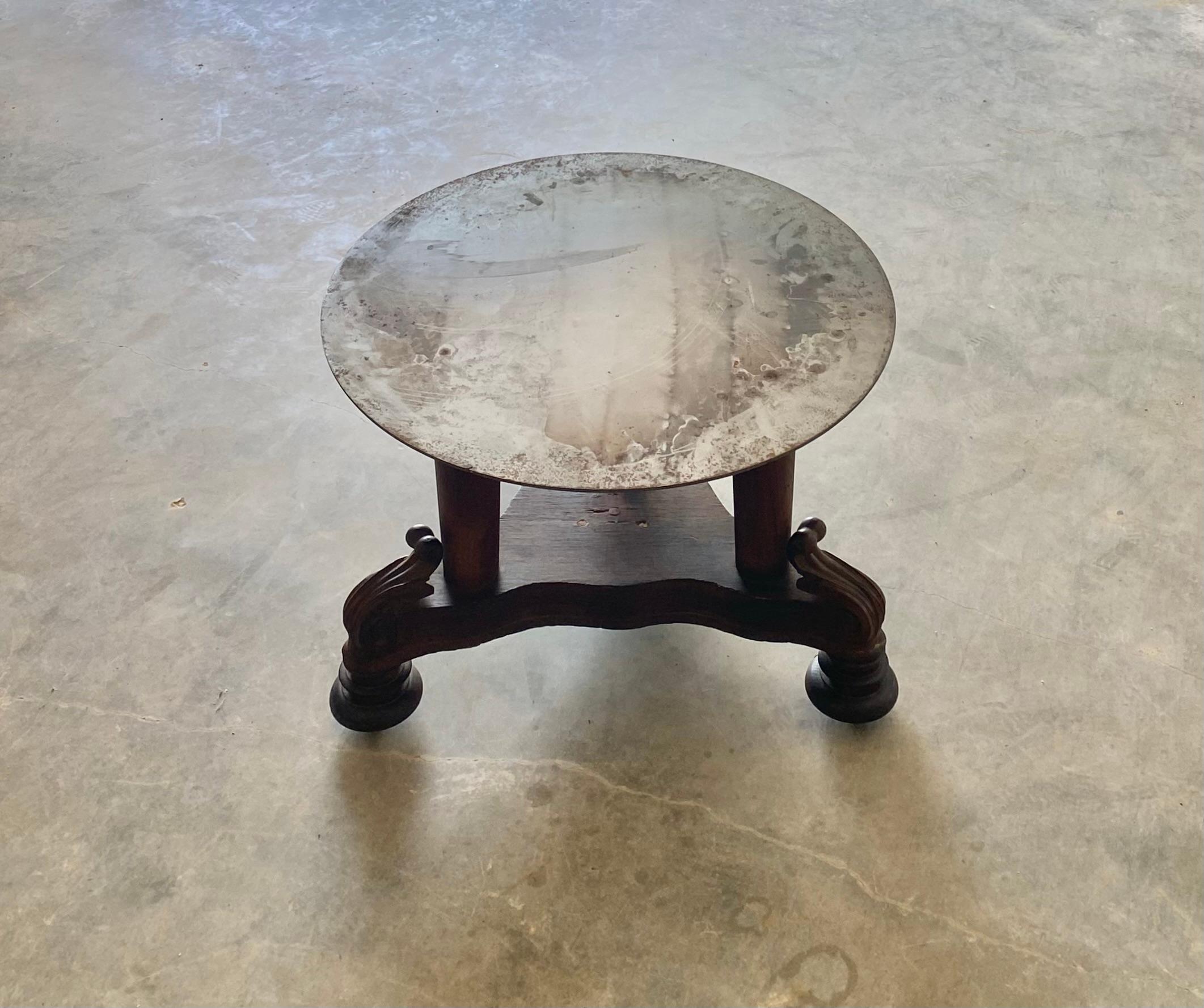 Victorian Coffee Table + Round Steel Top on Brass Casters in vendita 11
