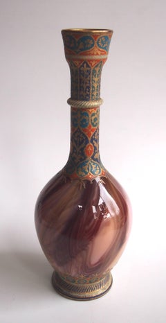 Late Victorian Bohemian Enamel and Gilded Islamic Style Loetz Carneol Glass Vase