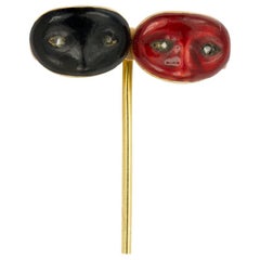 Late Victorian Enamel Double Mask Stick Pin