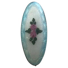 Late Victorian Enamel Guilloche Silver Brooch Pin with Pink Roses