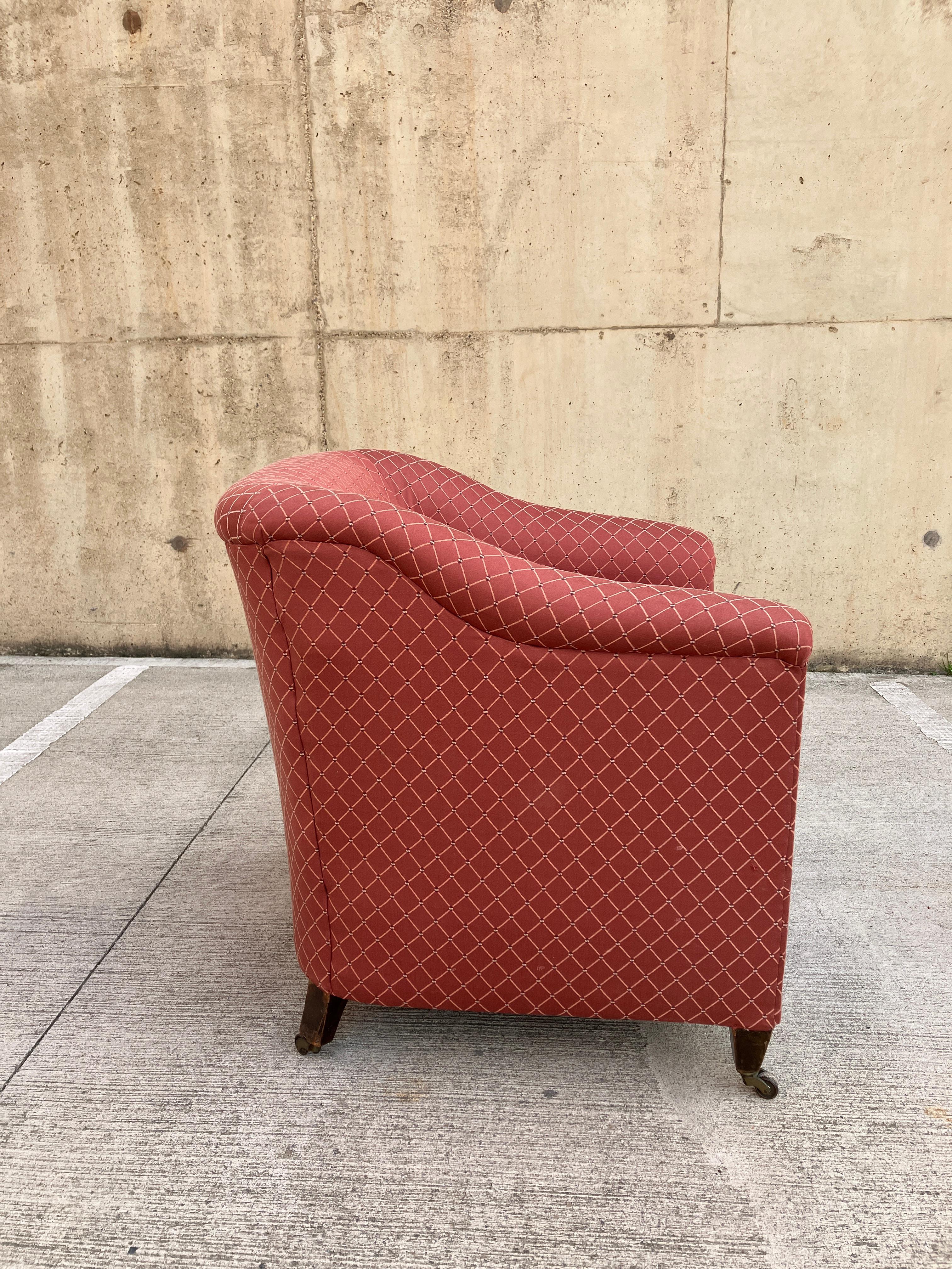 Late Victorian English antique tub armchair with new upholstery For Sale 1