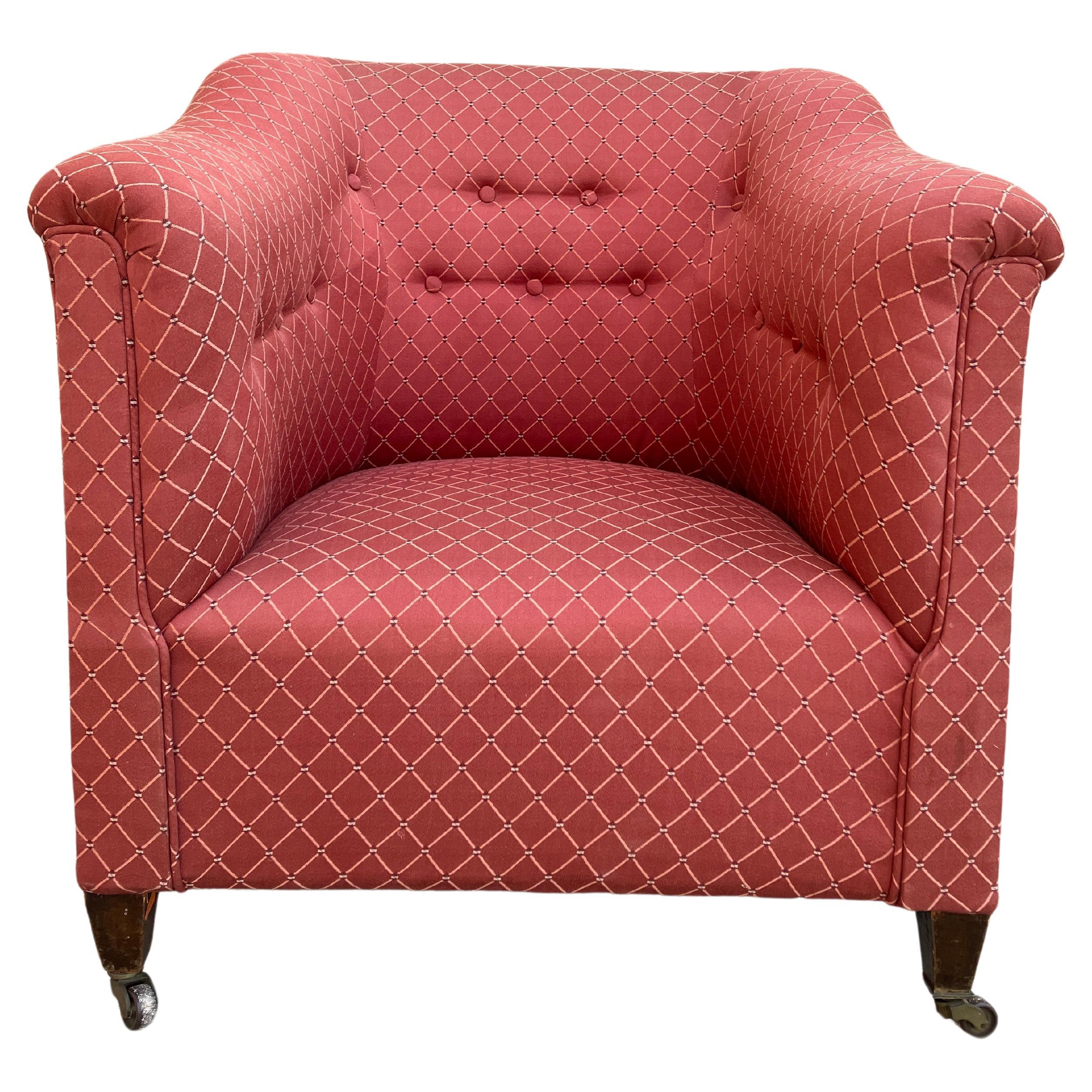 Sillón de bañera antiguo inglés victoriano tardío con tapicería nueva