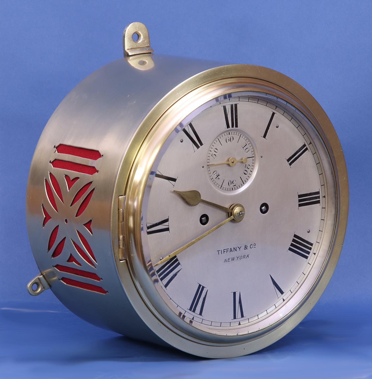 Polished Late Victorian English Bulkhead Clock with Dog’s Watch Ship's Strike.