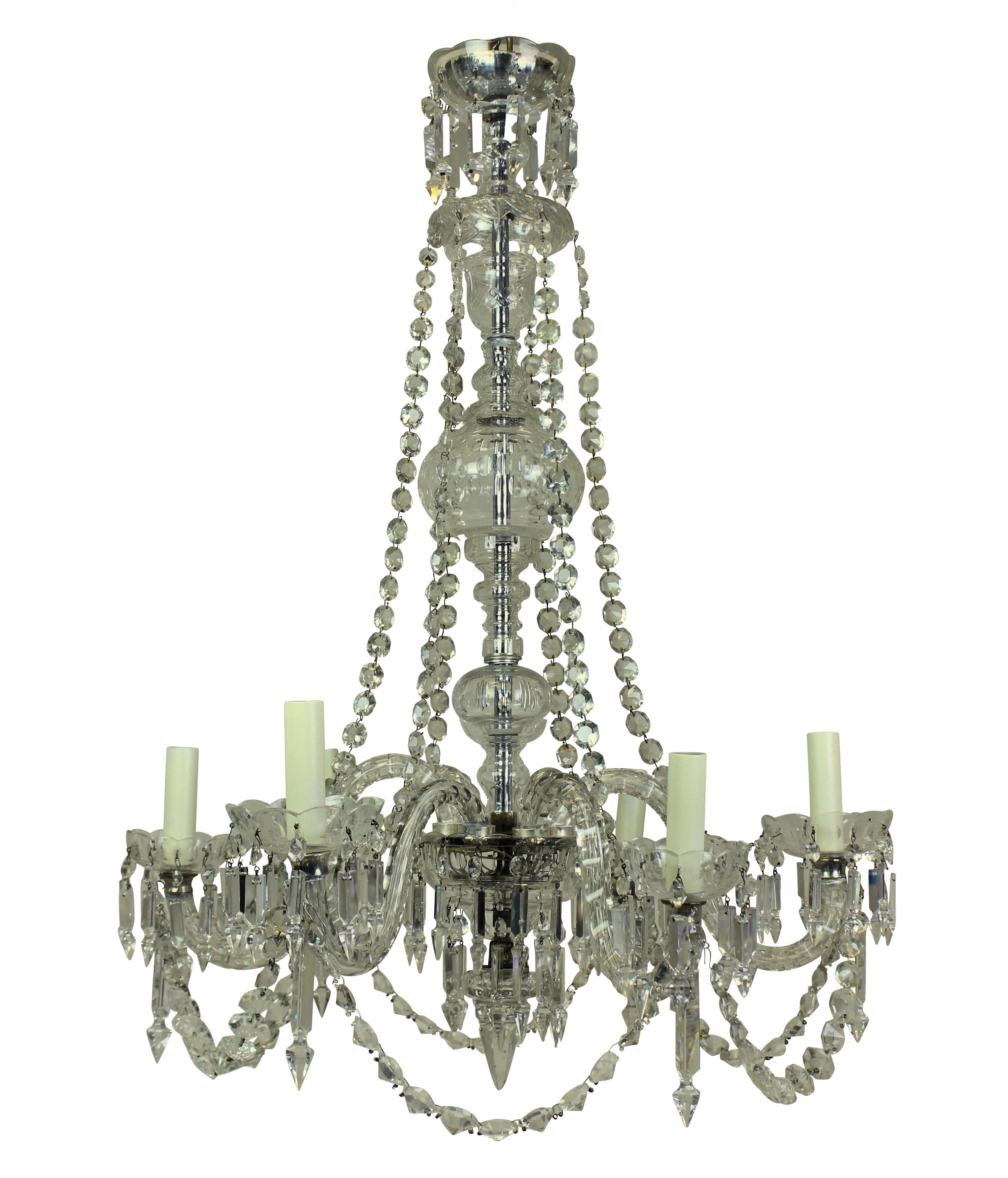 Cut Glass Late Victorian English Cut-Glass Chandelier