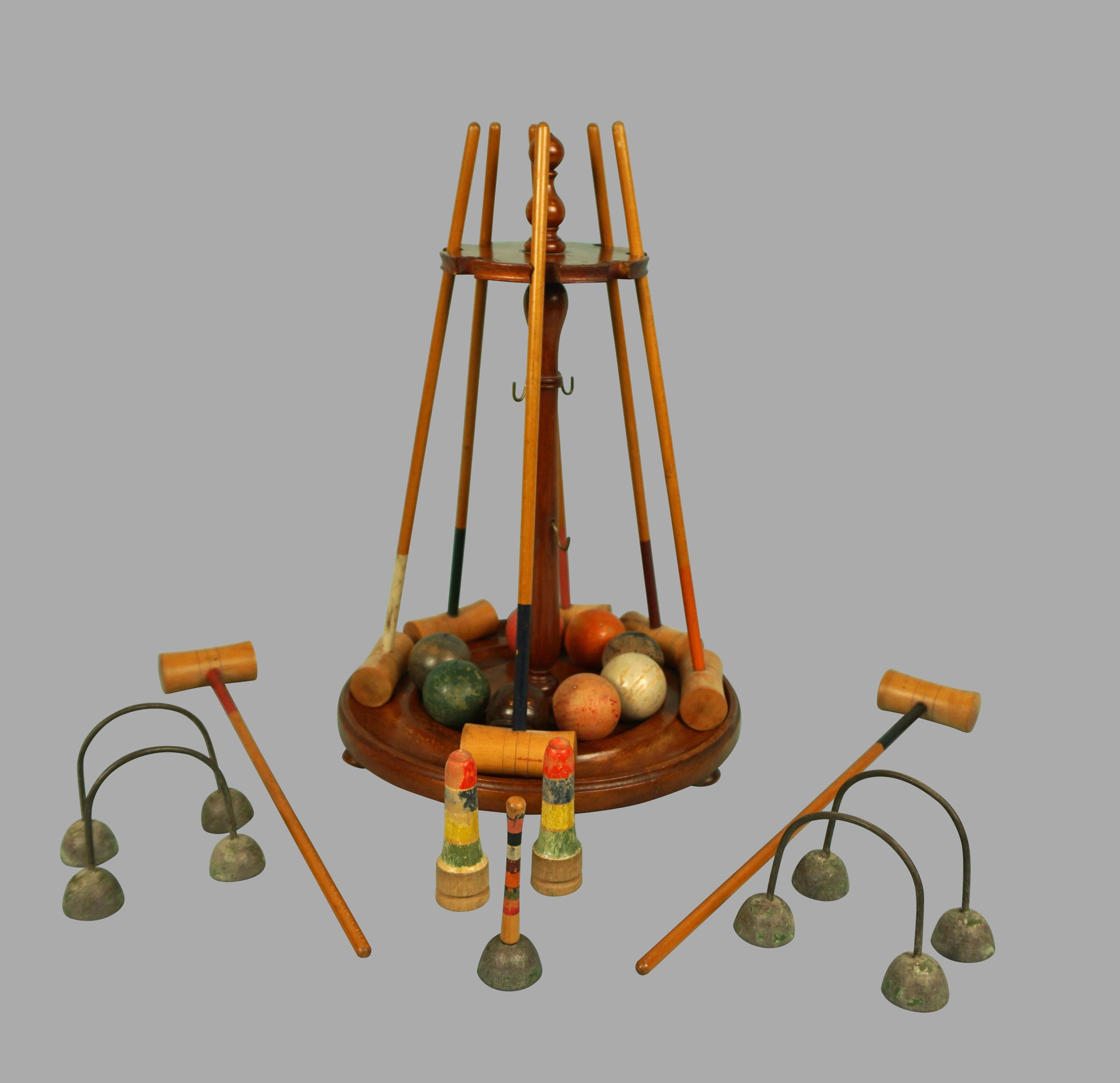 20th Century Late Victorian English Miniature Croquet Set Mounted on Stand