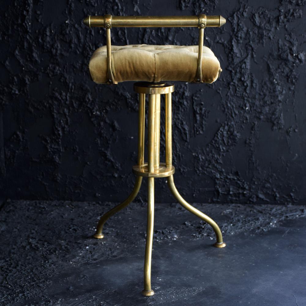Late 19th Century Late Victorian English Piano Brass and Velvet Cello Stool