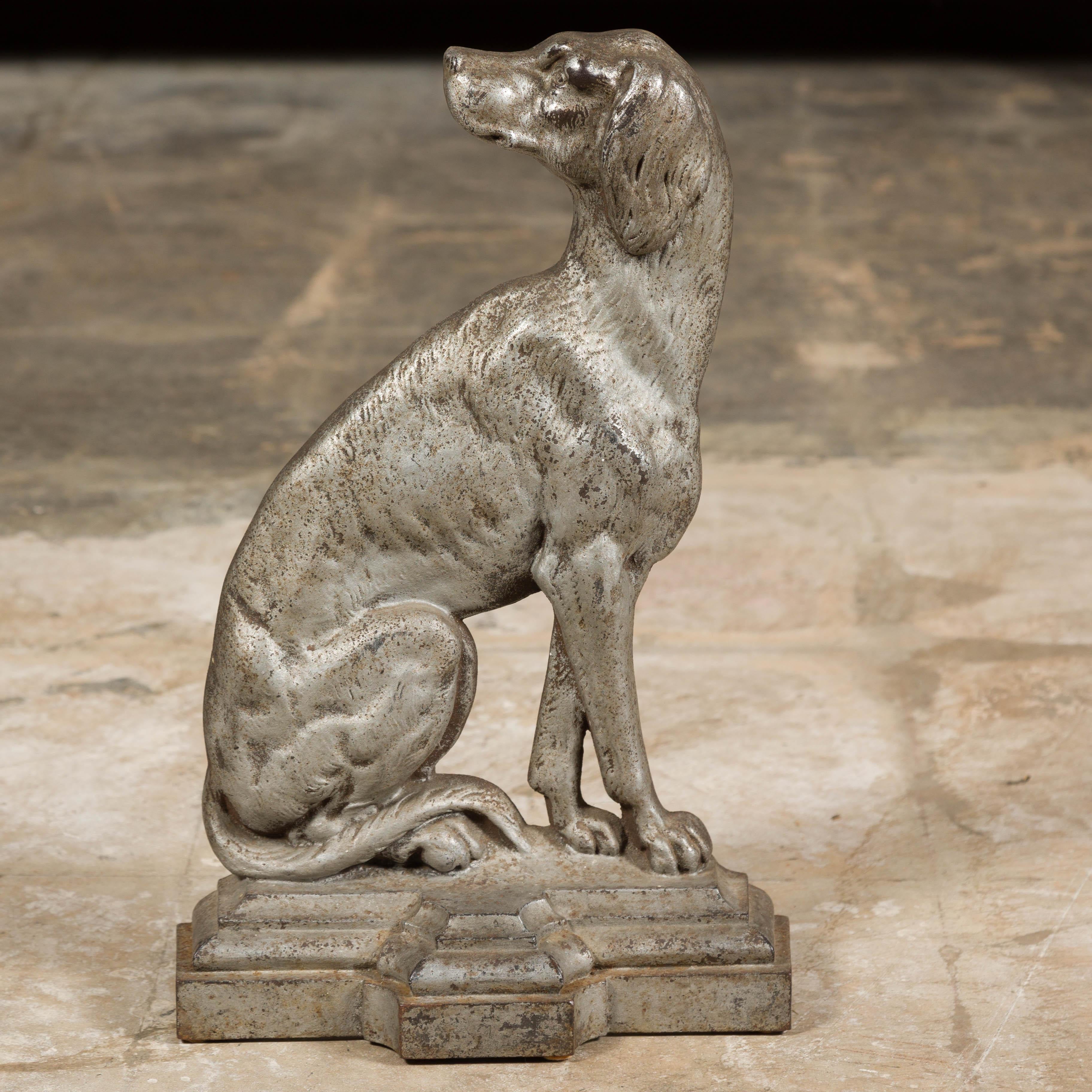 Late Victorian English Silvered Door Stop Depicting a Dog, circa 1880-1900 For Sale 1