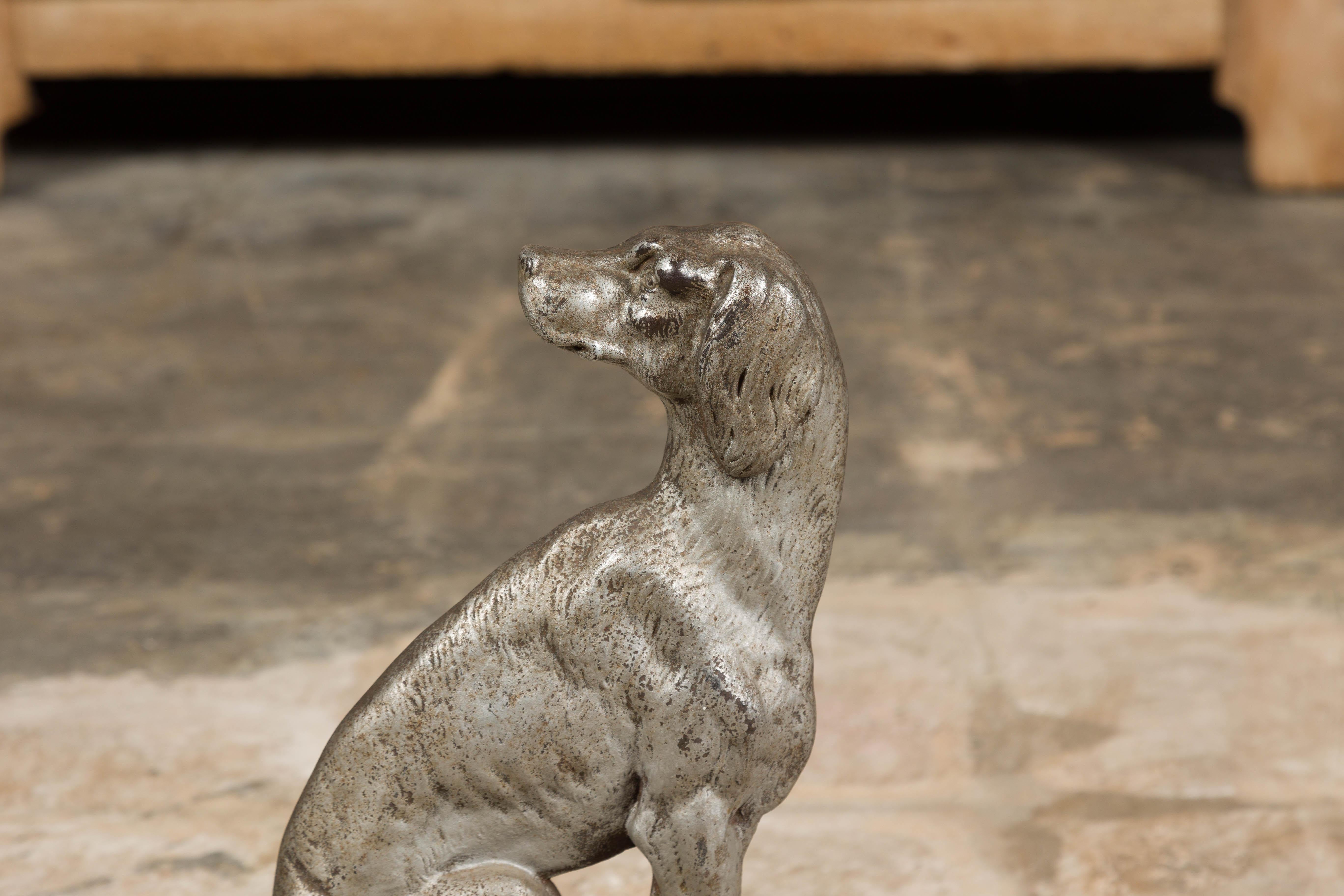 Late Victorian English Silvered Door Stop Depicting a Dog, circa 1880-1900 For Sale 2