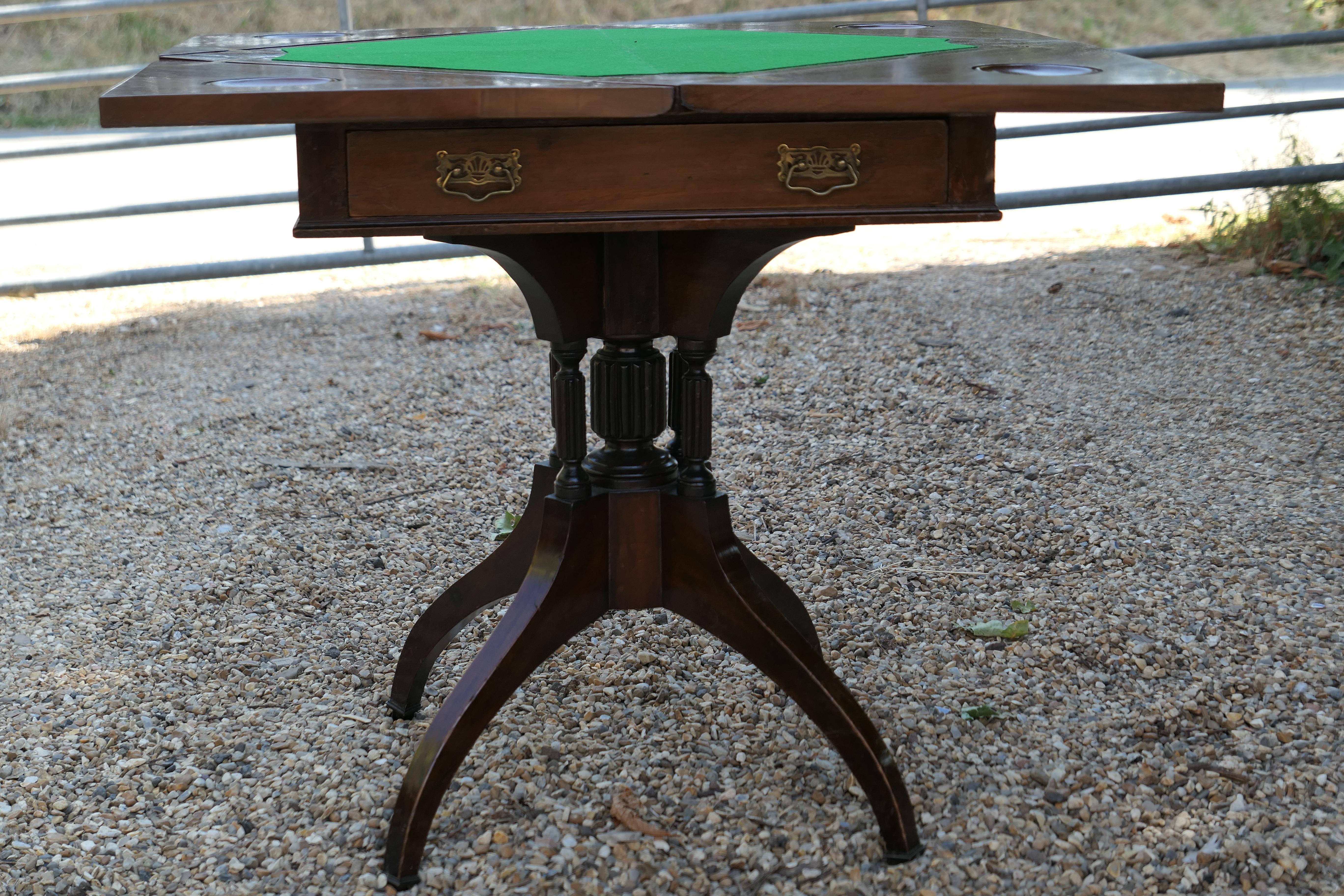 Late Victorian Envelope Card Table with Gaming Wells For Sale 5