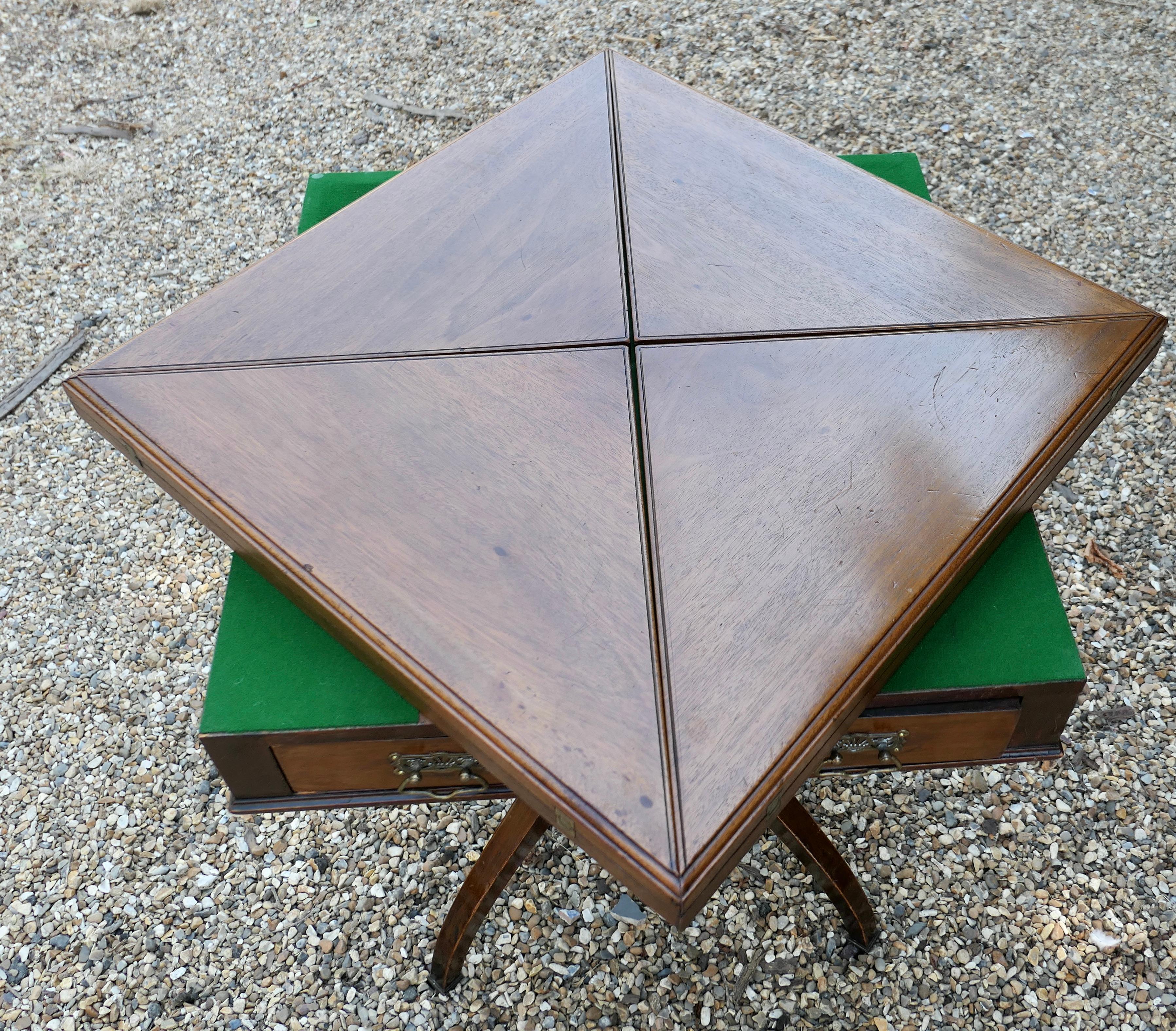 Mahogany Late Victorian Envelope Card Table with Gaming Wells For Sale