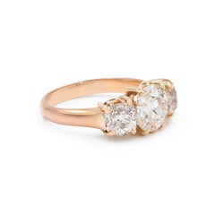 Late Victorian Era 1.52 Carat GIA Old European Cut Diamond 3-Stone Ring