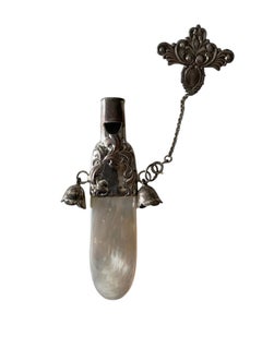 Late Victorian Era Sterling Silver and Mother of Pearl Whistle Chatelaine