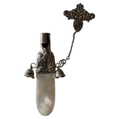 Late Victorian Era Sterling Silver and Mother of Pearl Whistle Chatelaine