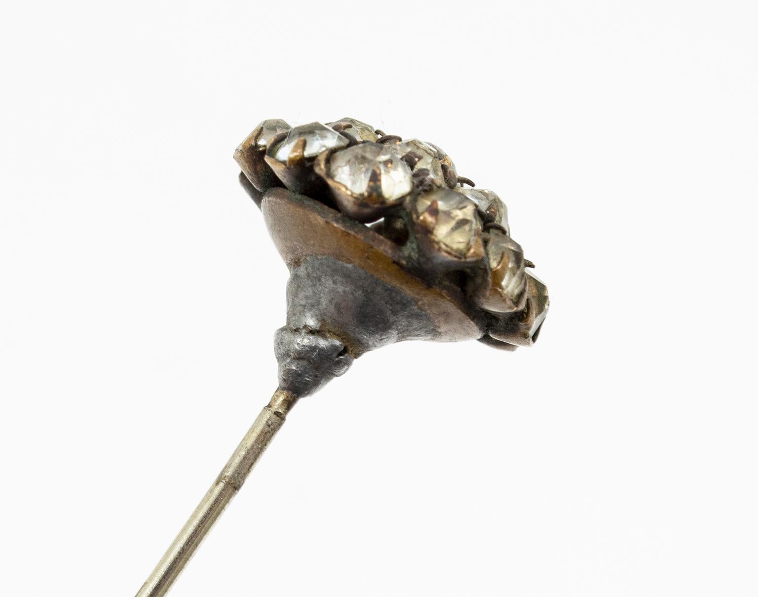 Princess Cut Late Victorian Extra Long Rhinestone Pavé Silver Hat Pin, 1890s