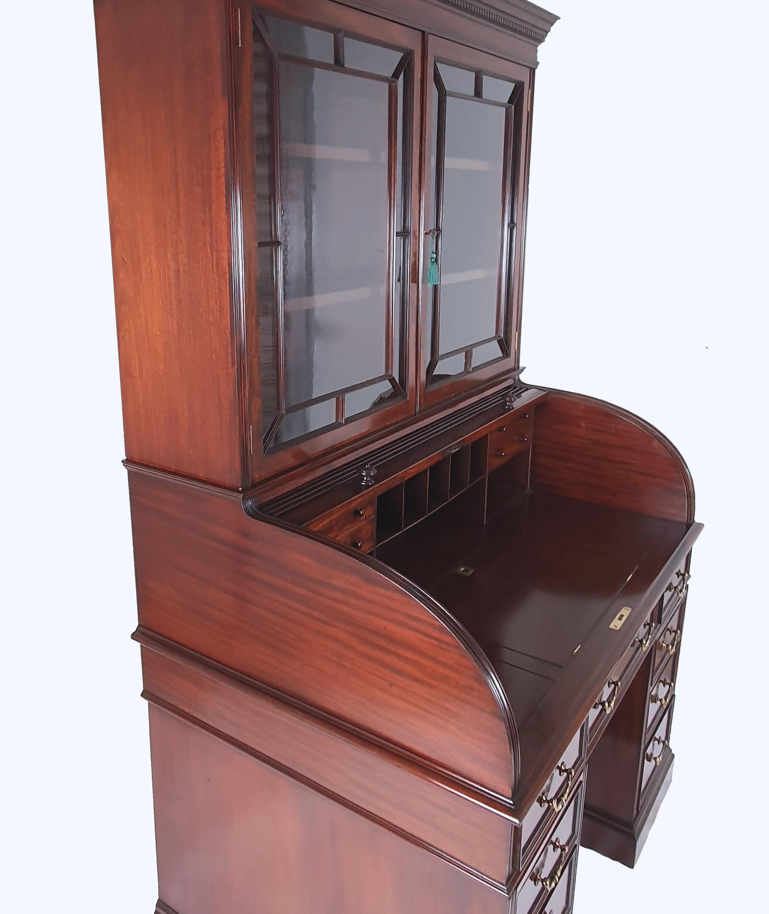 Late Victorian Figured Mahogany Cylinder Bookcase 4