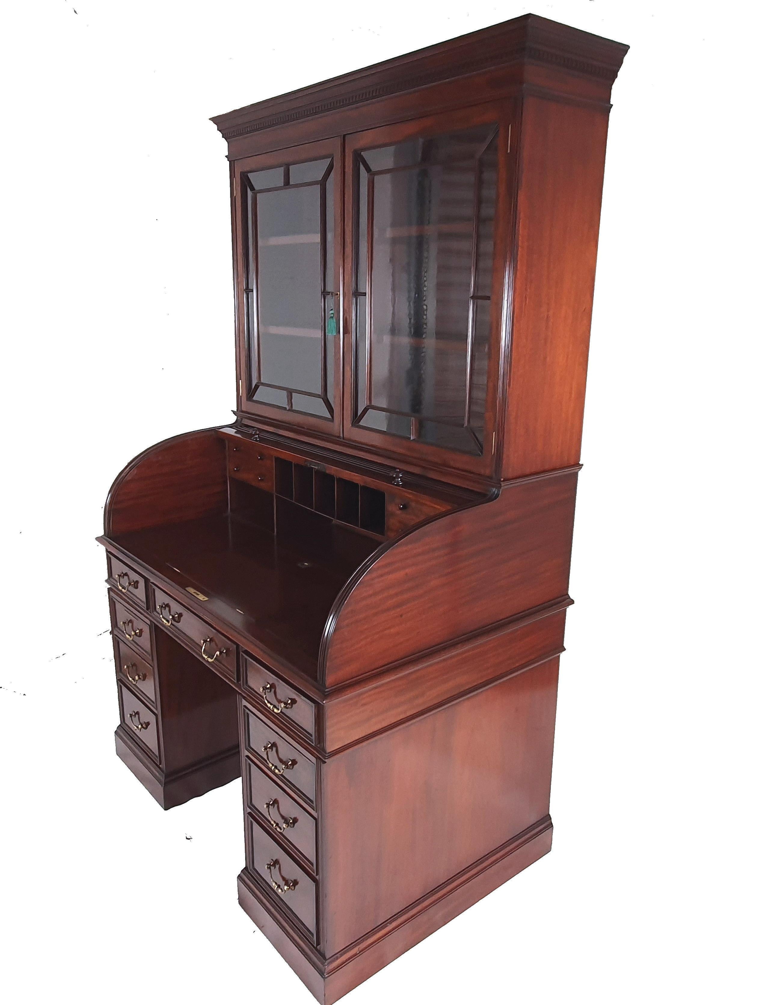 Late Victorian Figured Mahogany Cylinder Bookcase 6